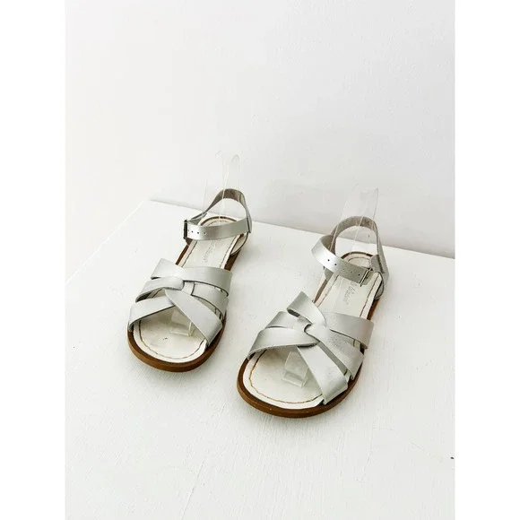Salt Water Sandals Silver Metallic Leather Strappy Flat Sandal Women's 8 - Picture 2 of 7